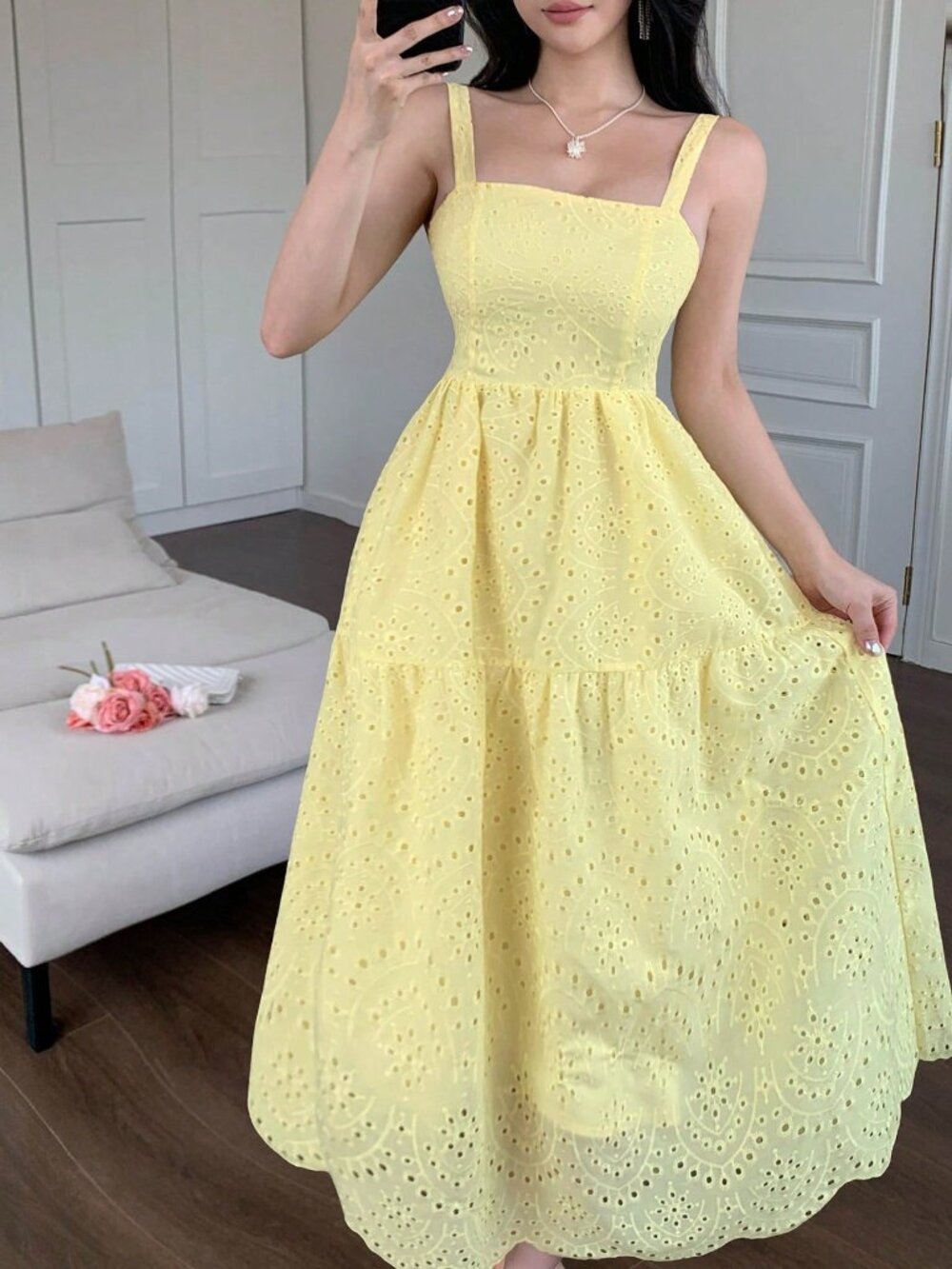 Yellow Boho Women's Casual Vacation Style Long Sundress - Picture 8 of 10